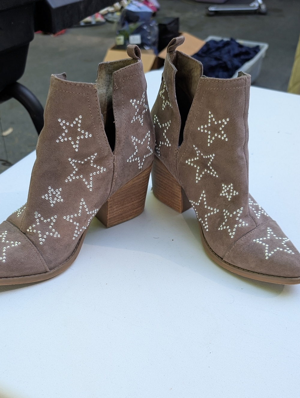 Studded Star Suede Ankle Boots - Taupe